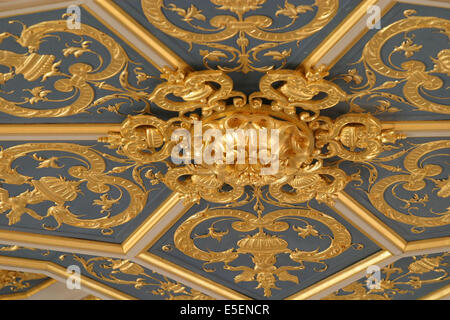 France, Normandie, seine maritime, rouen, palais de justice, salle des preureurs, plafond, v, tribunal, cour d'assises, justice, néo-géthique, plafond a caissons restauration de la cour d'assises, détail Banque D'Images