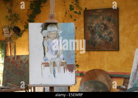 France, Haute-Normandie, eure, vallée de la seine, giverny, ancien hôtel baudy, restaurant, auberge, claude monet, jardin, fleurs, impressionnistes, peinture, atelier réconstitue, Banque D'Images