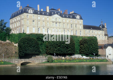 France, région pays de loire, sarthe, sable sur sarthe, ville, fillon, rivière, port, château, Banque D'Images