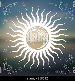 Vintage Sky, le soleil, la lune, les nuages, les étoiles. Banque D'Images