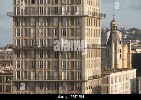 France, Haute Normandie / angleterre, seine maritime, le havre / portsmouth, traversee trans manche, bord du ferry, norman voyager, au petit matin, architecture perret, cathédrale notre dame, Banque D'Images