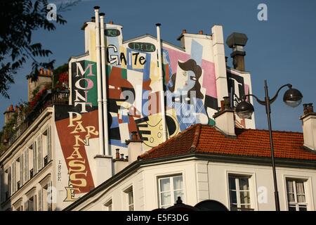 France, paris 14e arrondissement, rue de la gaite, pignon pentier, art mural, Banque D'Images