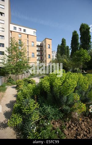 France, ile de france, paris, Paris, arrondissement 20-e, rue michel de bourges, carré d'Or, jardin public, fleurs, simone signoret, jacques becker, film, Banque D'Images