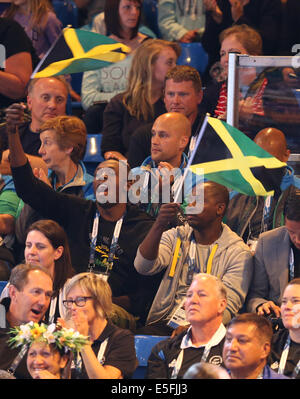 Glasgow, Ecosse. 30 juillet, 2014. Les Jeux du Commonwealth de Glasgow. Usain Bolt assiste au jeu de la Jamaïque Netball Femmes contre la Nouvelle-Zélande. Credit : Action Plus Sport/Alamy Live News Banque D'Images