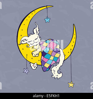 Mignon chien dort sur la Lune. Banque D'Images