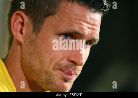 Bad Ragaz, Suisse. 30 juillet, 2014. Dortmund Kehl Sebastian annonce sa démission en tant que capitaine de l'équipe au cours d'une conférence de presse à Bad Ragaz, Suisse, 30 juillet 2014. La Bundelsiga soccer club Borussia Dortmund est titulaire d'un camp d'entraînement à Bad Ragaz pour préparer la prochaine saison 2014/2015. Photo : Karl Josef OPIM/dpa/Alamy Live News Banque D'Images