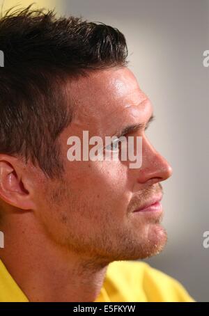 Bad Ragaz, Suisse. 30 juillet, 2014. Dortmund Kehl Sebastian annonce sa démission en tant que capitaine de l'équipe au cours d'une conférence de presse à Bad Ragaz, Suisse, 30 juillet 2014. La Bundelsiga soccer club Borussia Dortmund est titulaire d'un camp d'entraînement à Bad Ragaz pour préparer la prochaine saison 2014/2015. Photo : Karl Josef OPIM/dpa/Alamy Live News Banque D'Images