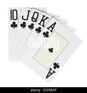 Royal flush Clubs isolated over white background Banque D'Images