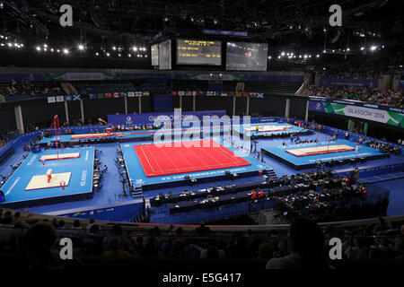 SSE Hydro, Glasgow, Écosse, Royaume-Uni, mercredi, 30 juillet 2014. Intérieur du lieu des compétitions de gymnastique aux Jeux du Commonwealth de Glasgow 2014 Banque D'Images