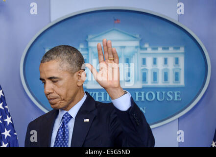 Washington, DC, USA. 19 Juin, 2014. Photo prise le 19 juin 2014 montre le président des États-Unis, Barack Obama, s'exprimant à Washington, DC, aux Etats-Unis. La Chambre a approuvé mercredi un procès contre le président Barack Obama au prétendu abus du pouvoir exécutif. © Yin Bogu/Xinhua/Alamy Live News Banque D'Images