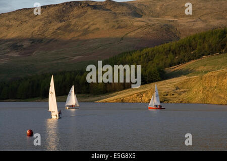 Bateaux du club de voile sur Dovestones réservoir dans la vallée de mâcher, Oldham dans le Lancashire. Banque D'Images