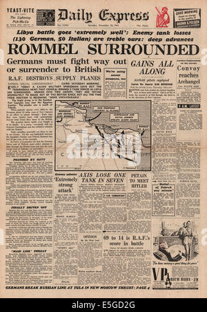 1941 front page Express Quotidien Marshall Field reporting les troupes de Rommel étant entouré à Torbruk Banque D'Images