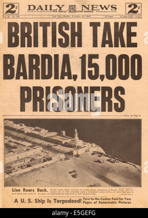 1941 Daily News (New York) première page de l'armée britannique de rapports de Bardia prendre Banque D'Images