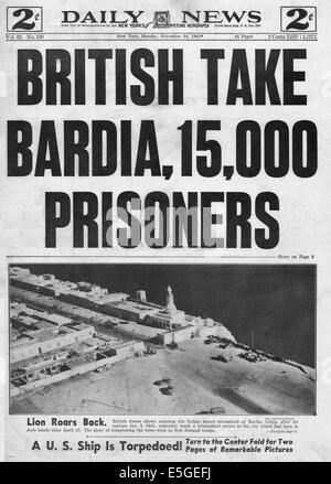 1941 Daily News (New York) première page de l'armée britannique de rapports de Bardia prendre Banque D'Images