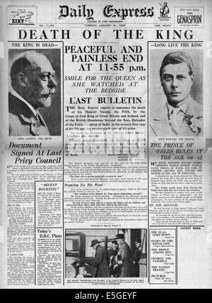 1936 Daily Express page d'avoir signalé la mort du roi George V Banque D'Images