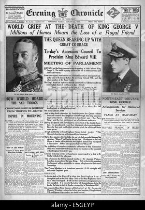 1936 Evening chronicle (Newcastle) rapport page avant la mort du roi George V Banque D'Images