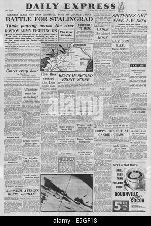 1942 Daily Express/la page déclaration Bataille pour Stalingrad Banque D'Images