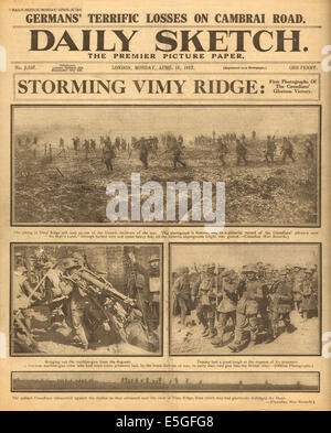 1917 Daily Sketch de rapports page avant la bataille de la crête de Vimy Banque D'Images