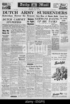 1940 Daily Mail page avant la remise de rapports de l'armée néerlandaise Banque D'Images