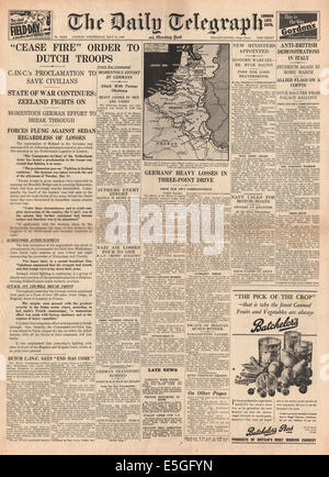 1940 Daily Telegraph page avant la remise de rapports de l'armée néerlandaise Banque D'Images