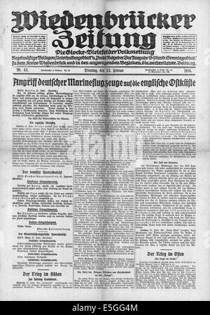 Wiedenbrucke Zeitung (Allemagne) page de la marine allemande de rapports sur l'Angleterre des raids de Zeppelin's east coast Banque D'Images