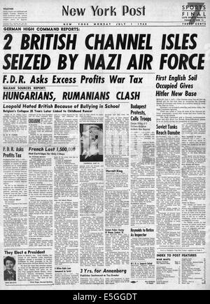 1940 New York Post front page de rapports faussement les forces allemandes saisir Channel Islands Guernesey et Jersey Banque D'Images