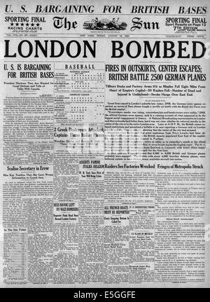 1940 Le Soleil (New York) front page reporting Luftwaffe raid contre Londres Banque D'Images