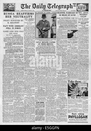 1940 Daily Telegraph/la page déclaration de la Russie soviétique réaffirme sa neutralité et pacte avec l'Allemagne reamains en vigueur Banque D'Images