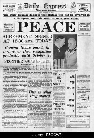 1938 Daily Express rapports page avant la signature de l'accord de paix de Munich Banque D'Images