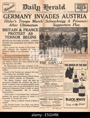 1938 Daily Herald/la page déclaration troupes allemandes entrer en Autriche Banque D'Images