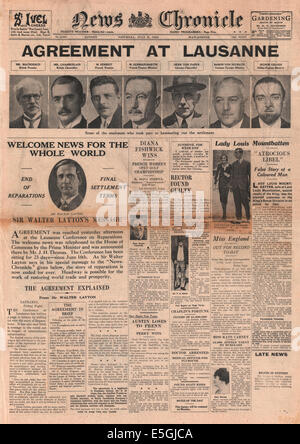 1932 News Chronicle/la page déclaration de l'accord conclu lors de la Conférence de Lausanne Banque D'Images