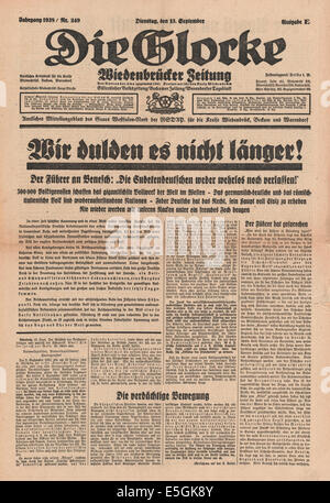 Die Glocke (Allemagne)/la page déclaration d'Adolf Hitler discours à l'Sudètes demandant au chef tchèque Edvard Beneš que la situation des Sudètes ne sera plus toléré Banque D'Images