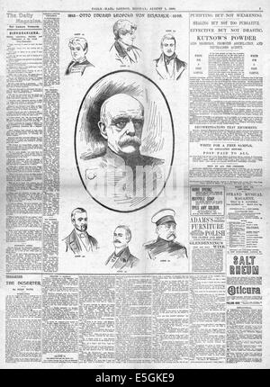 1898 Daily Mail page 7 la mort de l'ancien chancelier allemand Otto von Bismarck Banque D'Images