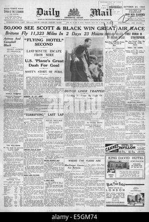 1934 Daily Mail/la page déclaration Charles Scott et Tom Black remportant la course aérienne de Londres à Melbourne Banque D'Images