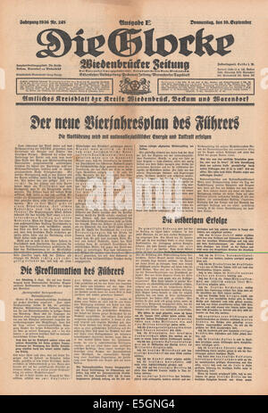 Die Glocke (Allemagne)/la page déclaration d'Adolf Hitler annonce d'un nouveau plan de quatre ans Banque D'Images