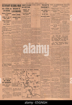 1914 Daily Mail page 5 invasion allemande de déclaration de Luxembourg Banque D'Images