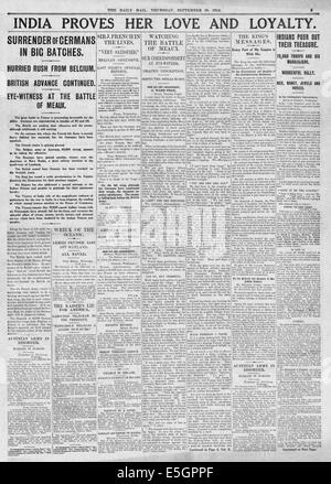 1914 Daily Mail page 5 l'Inde de rapports militaires et de donner une aide financière à la Grande-Bretagne Banque D'Images