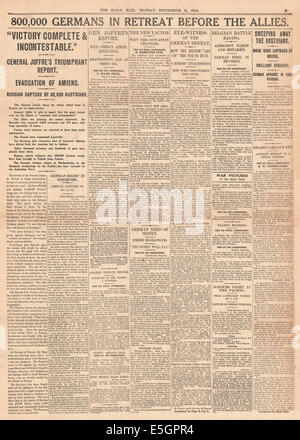 1914 Daily Mail page 5 retraite rapport de l'armée allemande à la suite de l'offensive des Alliés Banque D'Images