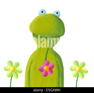 Illustration de l'acrylique funny frog dans les fleurs Banque D'Images