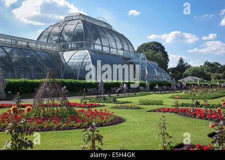 Le Palm House et le jardin de roses à Kew Gardens - Londres, Angleterre Banque D'Images