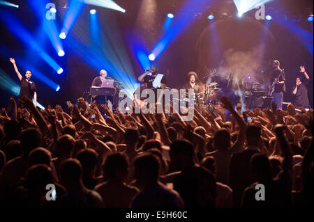 Freiburg, Allemagne. 31 juillet, 2014. Le rappeur allemand et l'artiste de hip hop à partir de Hambourg Samy Deluxe joué en concert avec son groupe au Dlx ZMF music festival à Freiburg, Allemagne. Photo : Miroslav Dakov/ Alamy Live News Banque D'Images