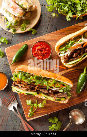Porc vietnamien Banh Mi Sandwich avec la coriandre et le radis chinois Banque D'Images