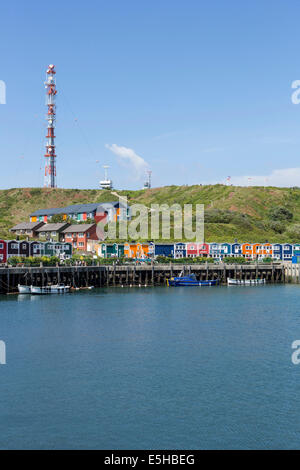 Port et des cabanes de pêche du homard sur l'île de Helgoland, Schleswig-Holstein, Allemagne Banque D'Images