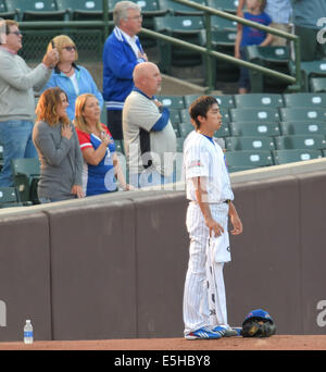 Chicago, USA. 28 juillet, 2014. Tsuyoshi Wada (oursons) : MLB Chicago Cubs le lanceur partant Tsuyoshi Wada avant le match contre la Ligue Majeure de Baseball Les Rockies du Colorado à Wrigley Field de Chicago, USA . © AFLO/Alamy Live News Banque D'Images