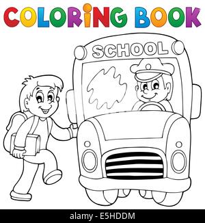 Livre de coloriage bus scolaire Thème 2 - photo illustration. Banque D'Images