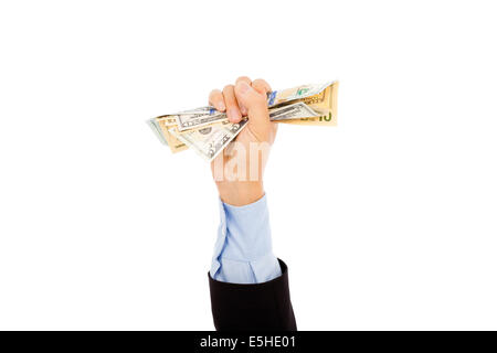 Businessman's hand holding une poignée de dollars. Banque D'Images