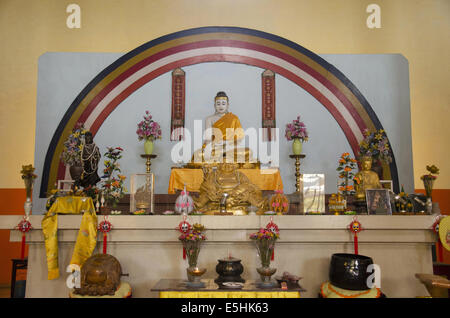 Les intérieurs de la Temple chinois, Sarnath, Uttar Pradesh, Inde Banque D'Images