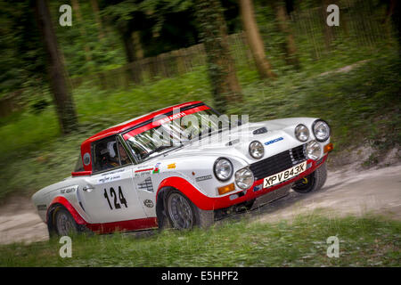 1974 Fiat 124 Abarth avec chauffeur Bill Gwynne au Goodwood Festival of Speed 2014, Sussex, England, UK. Banque D'Images