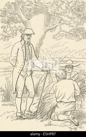 Gravure ancienne 1895, 'George Washington, l'agriculteur." Banque D'Images