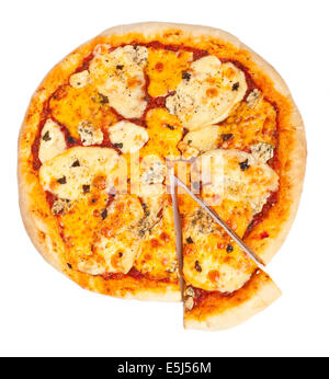 Ensemble de quatre fromages Pizza Slice Cut Out isolé sur fond blanc Banque D'Images